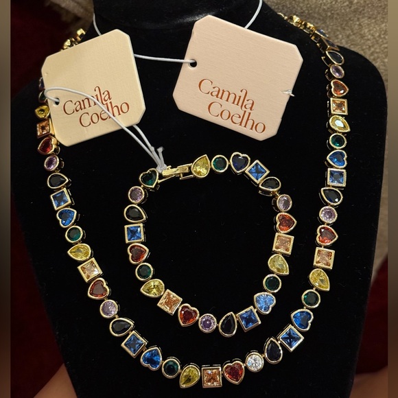Camila Coelho Jewelry - Camila Coelho Gemstone Jewel Bejeweled Multicolor Rainbow Necklace & Bracelet